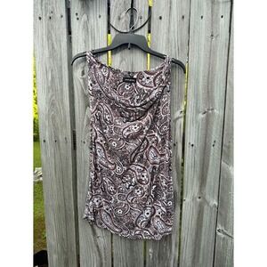 Boho Paisley Ava & Grace Womens Brown Paisley Cowl‎ Neck Sleeveless Blouse Large